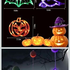JEGERMIG 3 Pack Halloween Windows LED Lights Decoration Neon Orange Pumpkins